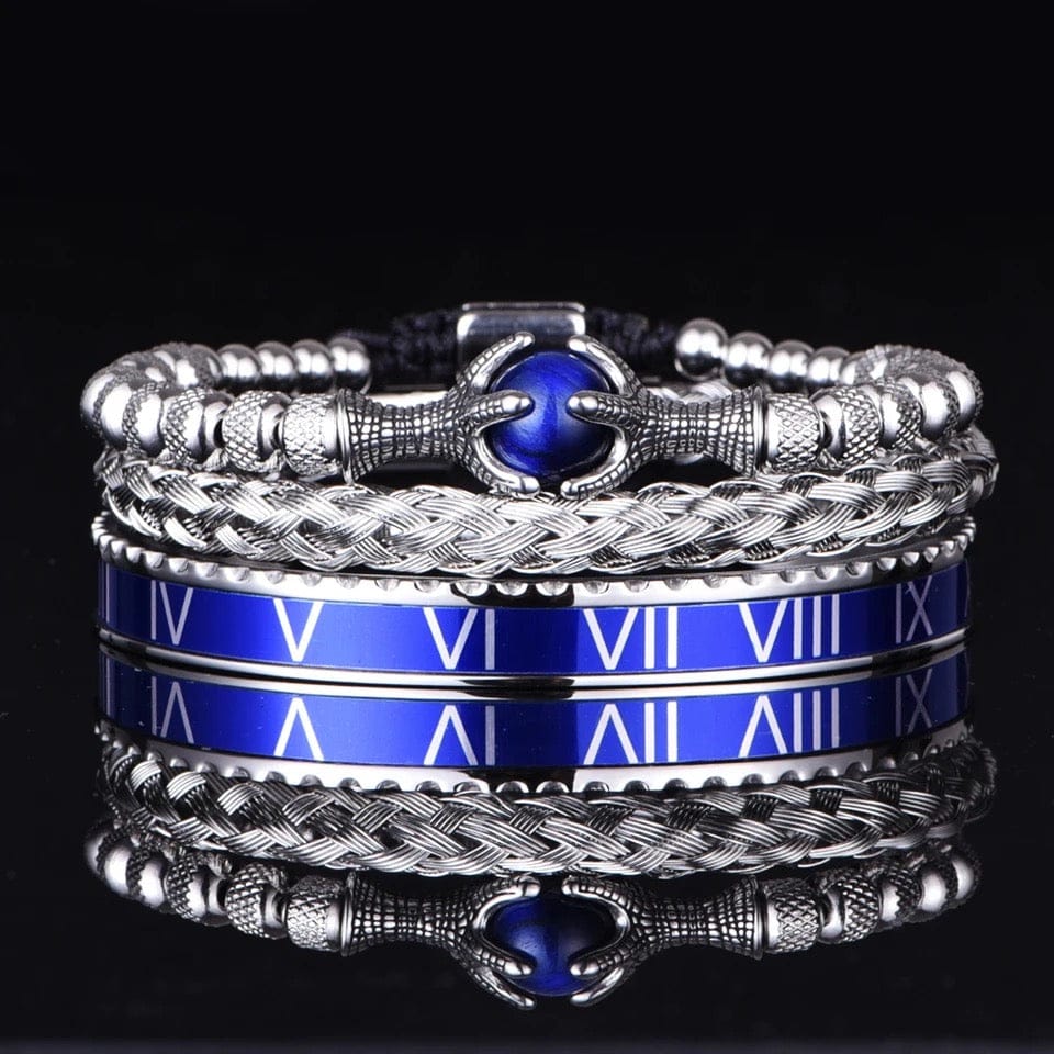 Silver & Blue Lux Rope Bangle Bracelet Set