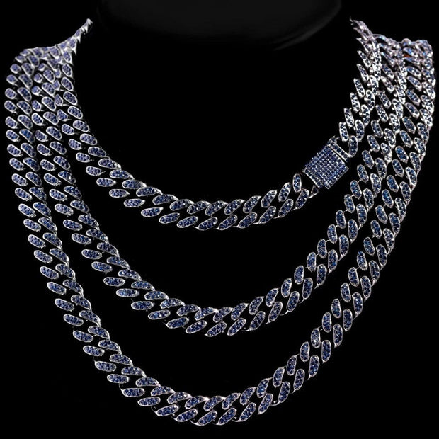 Iced Out Boss Blue Cuban Necklace Set