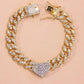 Chunky Metal Chain Anklet Bracelet with a Heart Charmwith Rhinestones