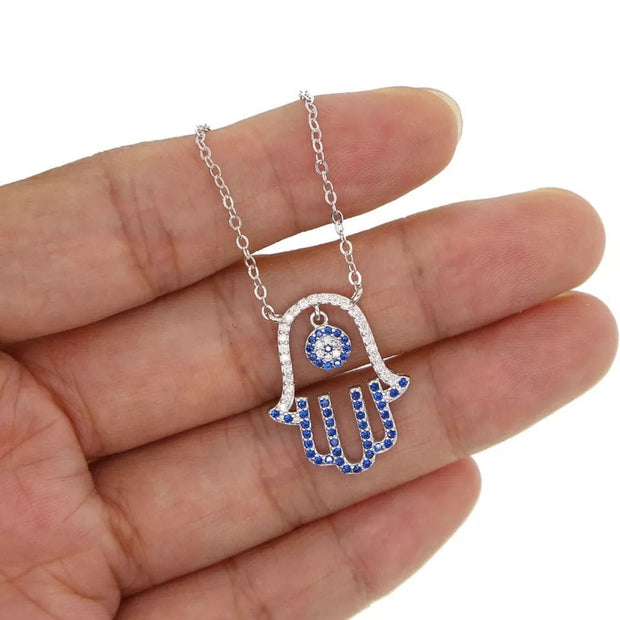 Lucky Hamsa Sterling Silver Necklace