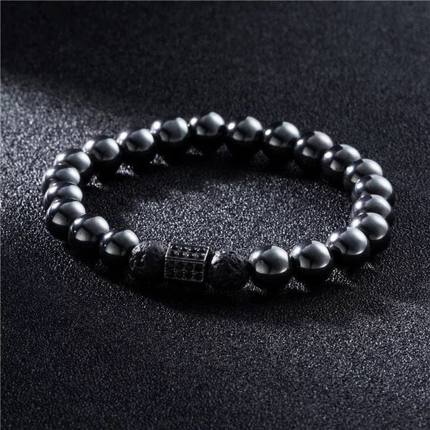 Handmade Lava Natural Stone Black Beaded Bracelet