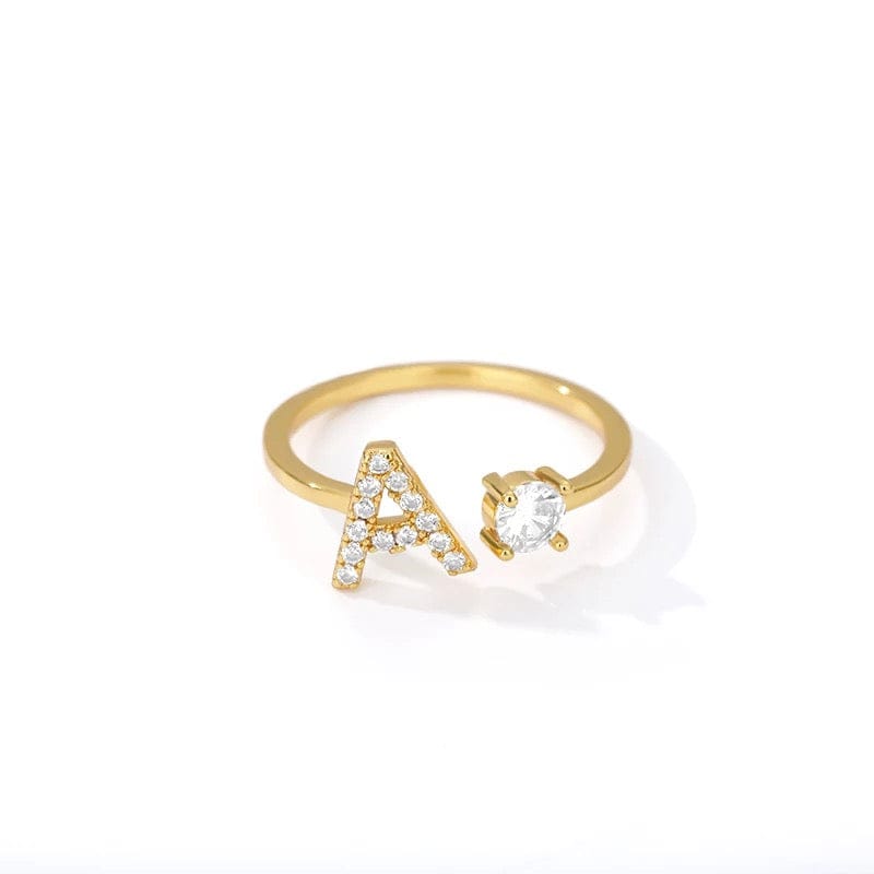 Adjustable Gold Initial Ring A-W Initials