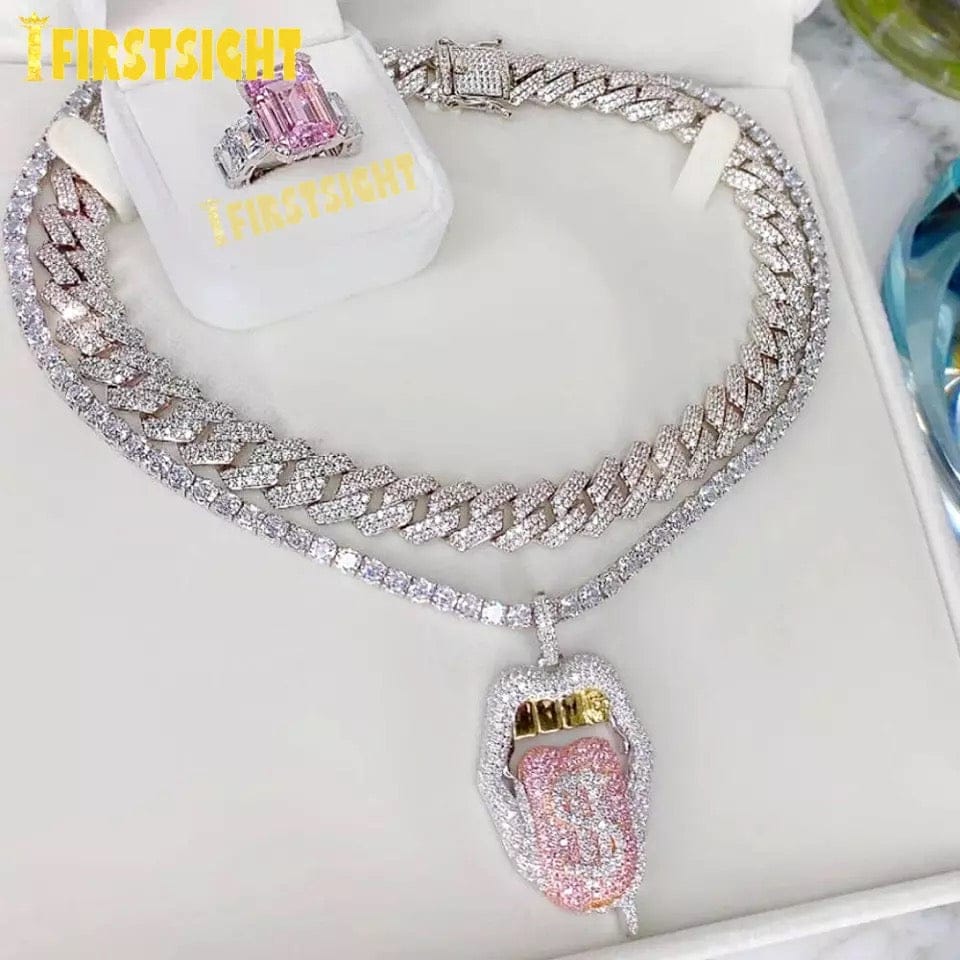 Iced Out Tongue Drip Necklace