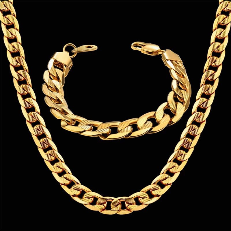 Gold Cuban Link Necklace set