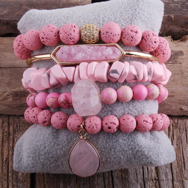 Pink Lava Stone Beaded Bracelet