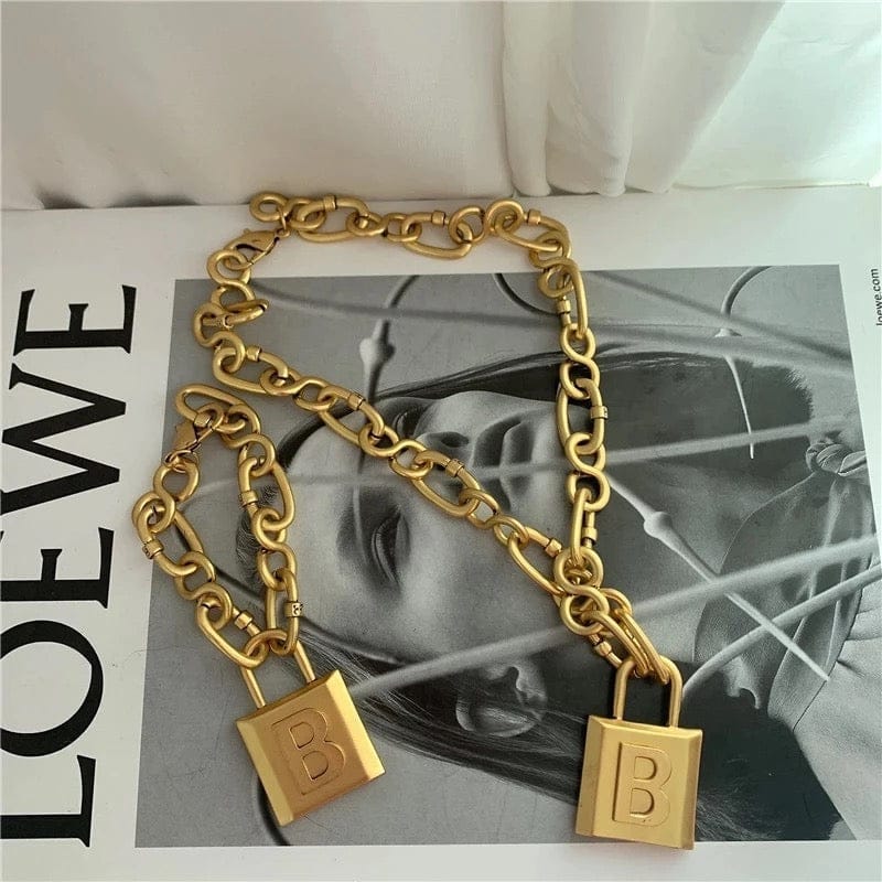 Chunky Gold Metal Lock Initial Chain