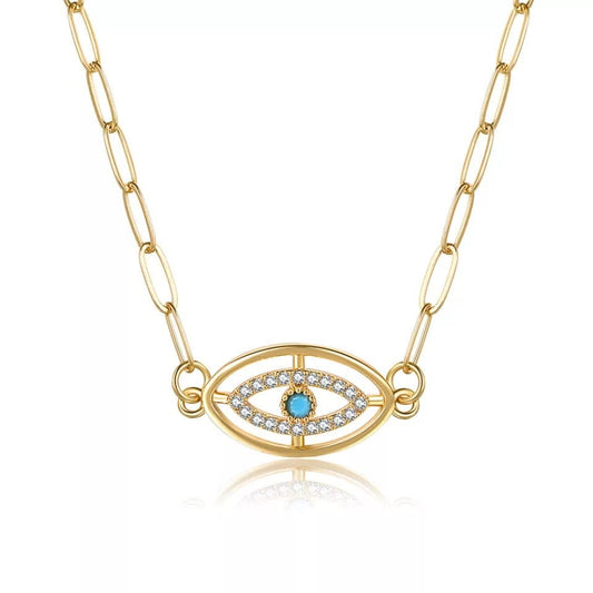 Gold Necklace with Blue Eye Protection Pendant