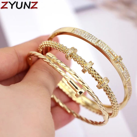 Gold Geometric Bangle Bracelet 3PCSSet