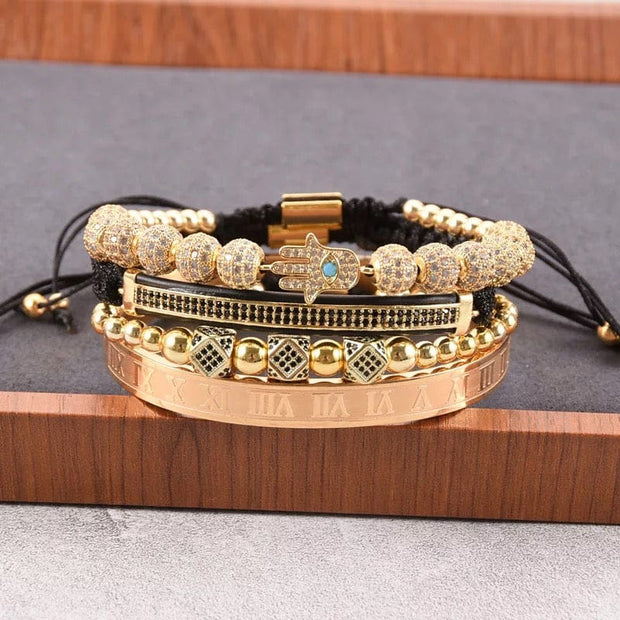 Luxury 3Pcs Set Gold Hamsa Men's Bracelet