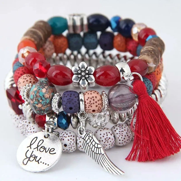 Handmade Beaded bracelets with Red accents