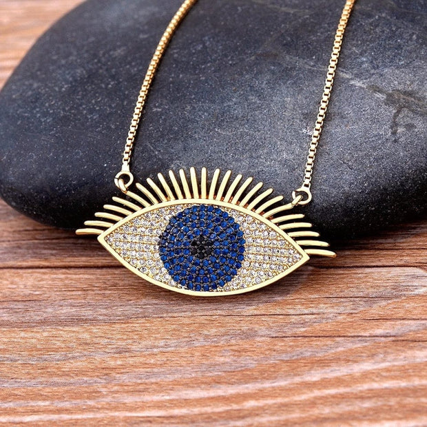 Turkish LuckyBlue Eye  Gold Necklace