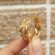 Yello Gold Brick Pattern Tungsten Men's Wedding Band