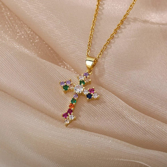 Multi color  Gold Cross Necklace