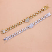 Chunky Metal Chain Anklet Bracelet with a Heart Charmwith Rhinestones