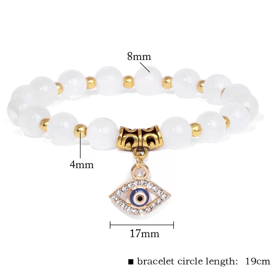 Natural WhiteStone Beaded Bracelet with Evil Eye Charm