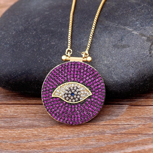 Classic Purple  ShapedProtection Evil Eye Gold Necklace
