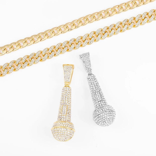 Blinged Mic Necklace (Silver or Gold)