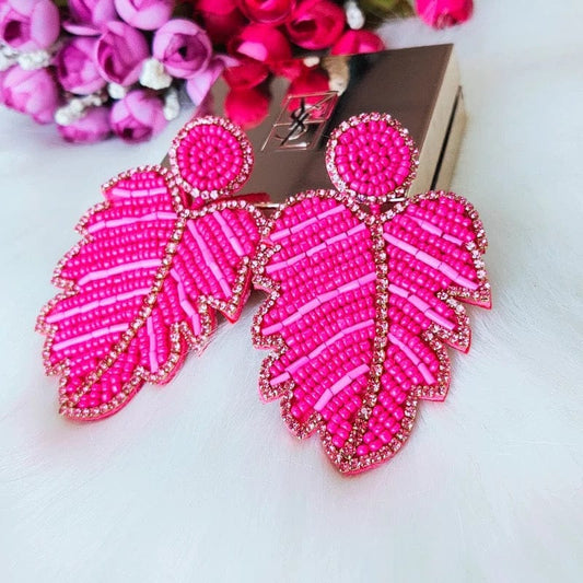 Pink Boho Handmade Beaded Drop Earrings