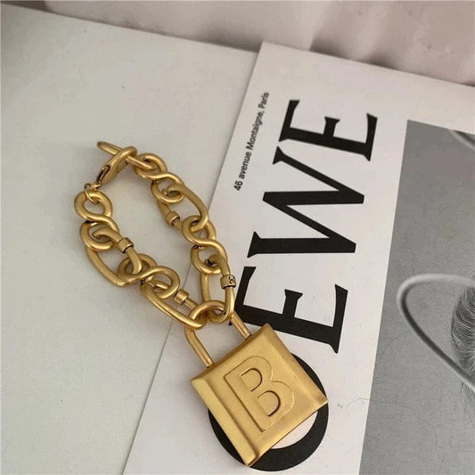 Copy of Chunky Gold Metal Lock Initial Bracelet