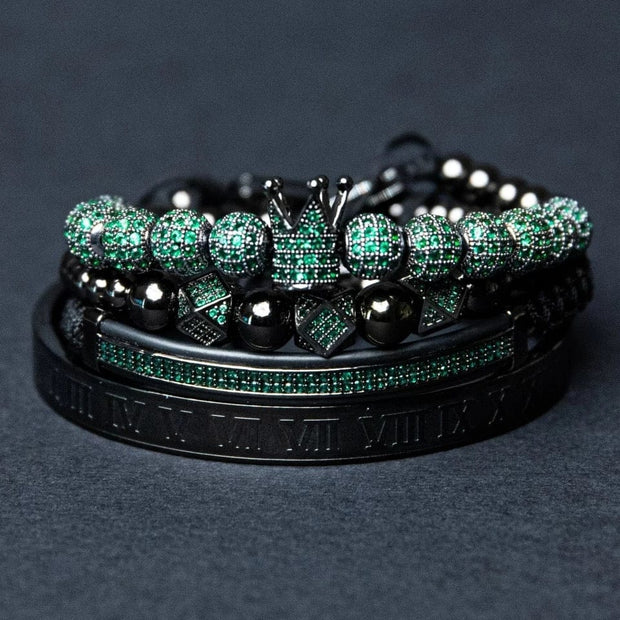 4pcs/set Bangle Men's Bracelet with Green Cz Stones