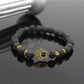 Turkish Antique  Black  Stone Beaded Bracelet ckch Stone Bracelet with Hamsa Cha