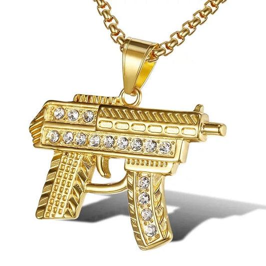Gold Necklace with Gun Charm