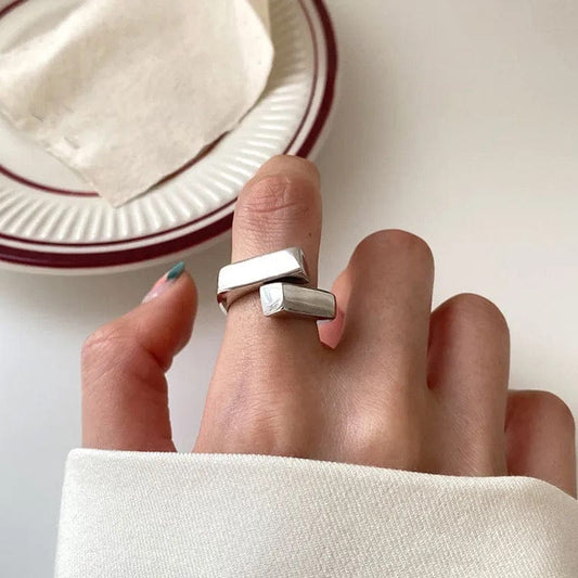 Geometric  Irregular Style Women's Silver x Adjustable Unisex Ring