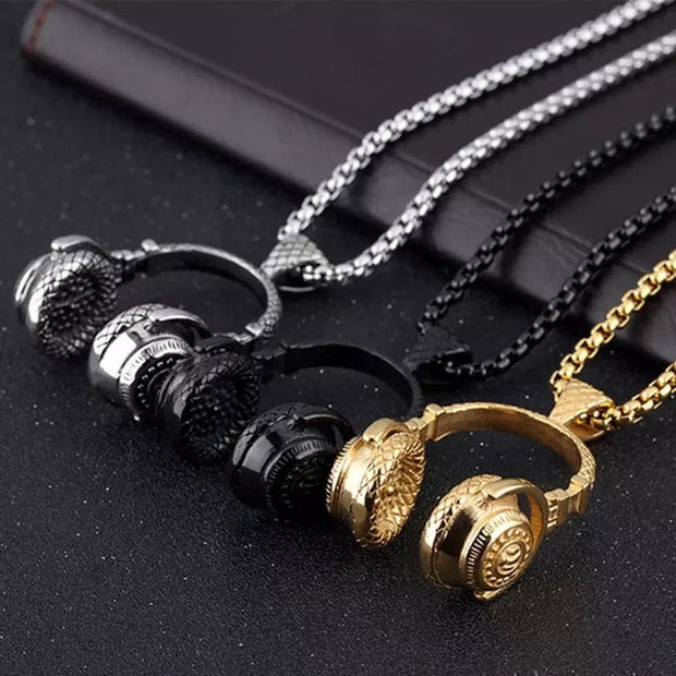 Long Chain Necklace with DJ Headphone Charm