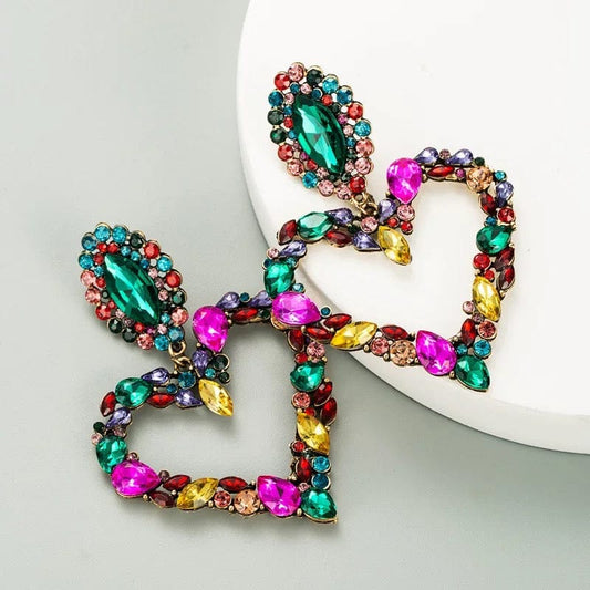 Multi Color Heart Crystal Earrings