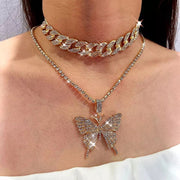 Rhinestone Doubled Layered Butterfly Necklace