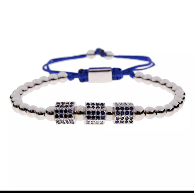 Silver Handmade Geometric  Beaded Bracelet  Wrap Handmade Beaded Men's Bracelet