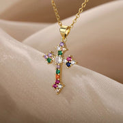 Multi color  Gold Cross Necklace