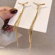 Vintage Gold Bar Long Thread Tassel Drop Earrings