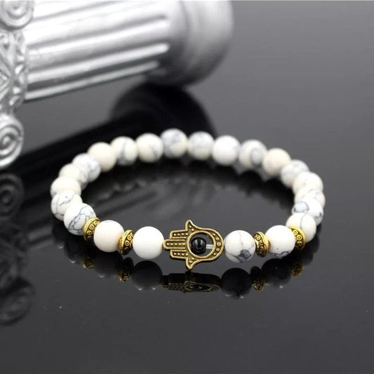 Turkish Natural White Stone Bracelet with Hamsa Charm