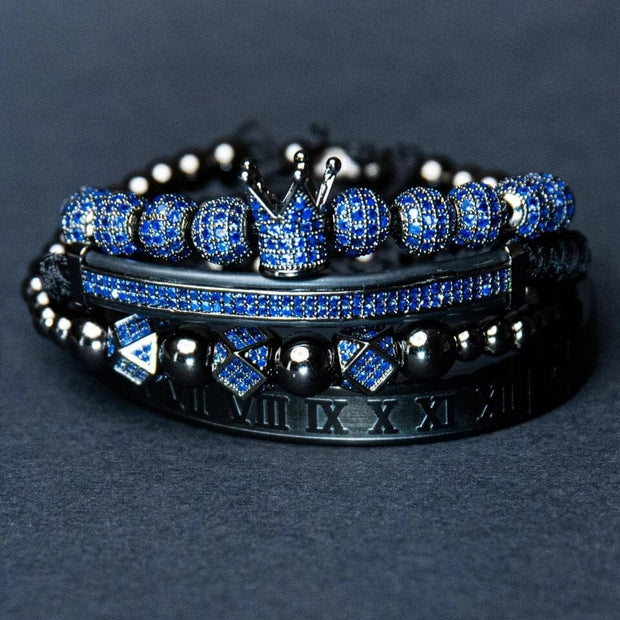 4Pcs/ Bangle Men's Bracelet Set with Blue CZ Stones
