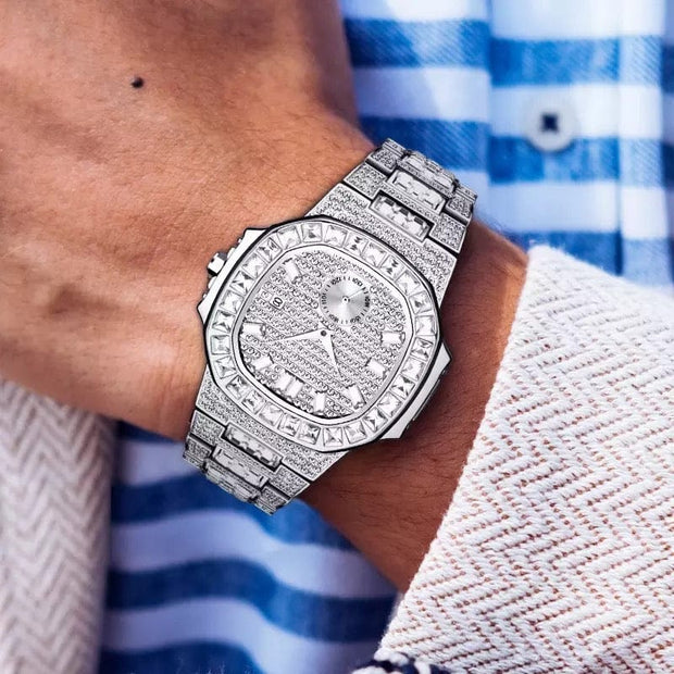 Silver Iced Out Men's Watch
