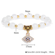 White Beaded Bracelet with Evil Eye Charm