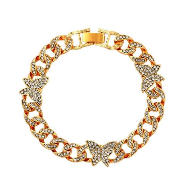 Cuban Link Anklet Bracelet with  Rhinestones