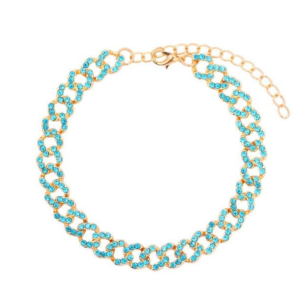 Cuban Link Anklet Bracelet with  Rhinestones